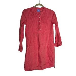 Pine Cone Hill Fine Linens 100% Linen Pink Long Sleeve Henley Button Shirt Dress